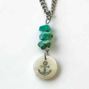 🆕 Silver Anchor in a Shell with Gemstones Pendant Necklace-Stainless Steel